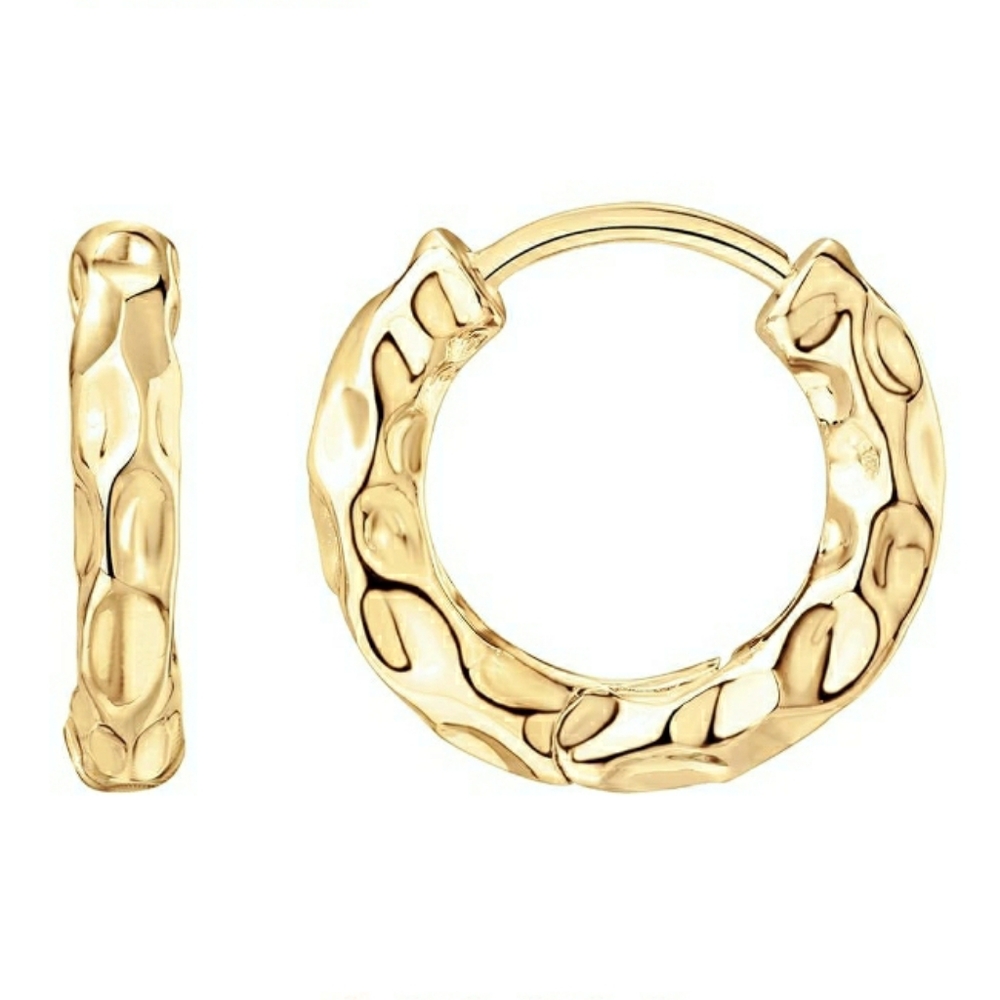14K Gold Plated Chunky Thick Huggie Hoop Earrings - Picture 5 of 5